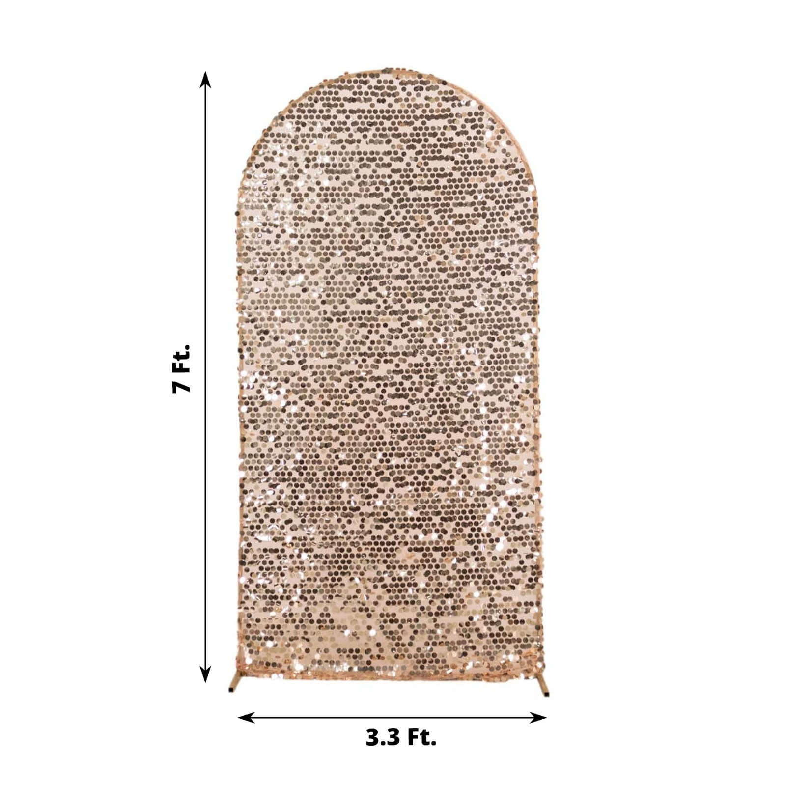 7ft Sparkly Rose Gold Big Payette Sequin Fitted Wedding Arch Cover for Round Top Chiara Backdrop Stand