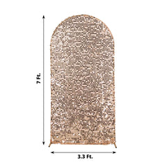 7ft Sparkly Rose Gold Big Payette Sequin Fitted Wedding Arch Cover for Round Top Chiara Backdrop Stand
