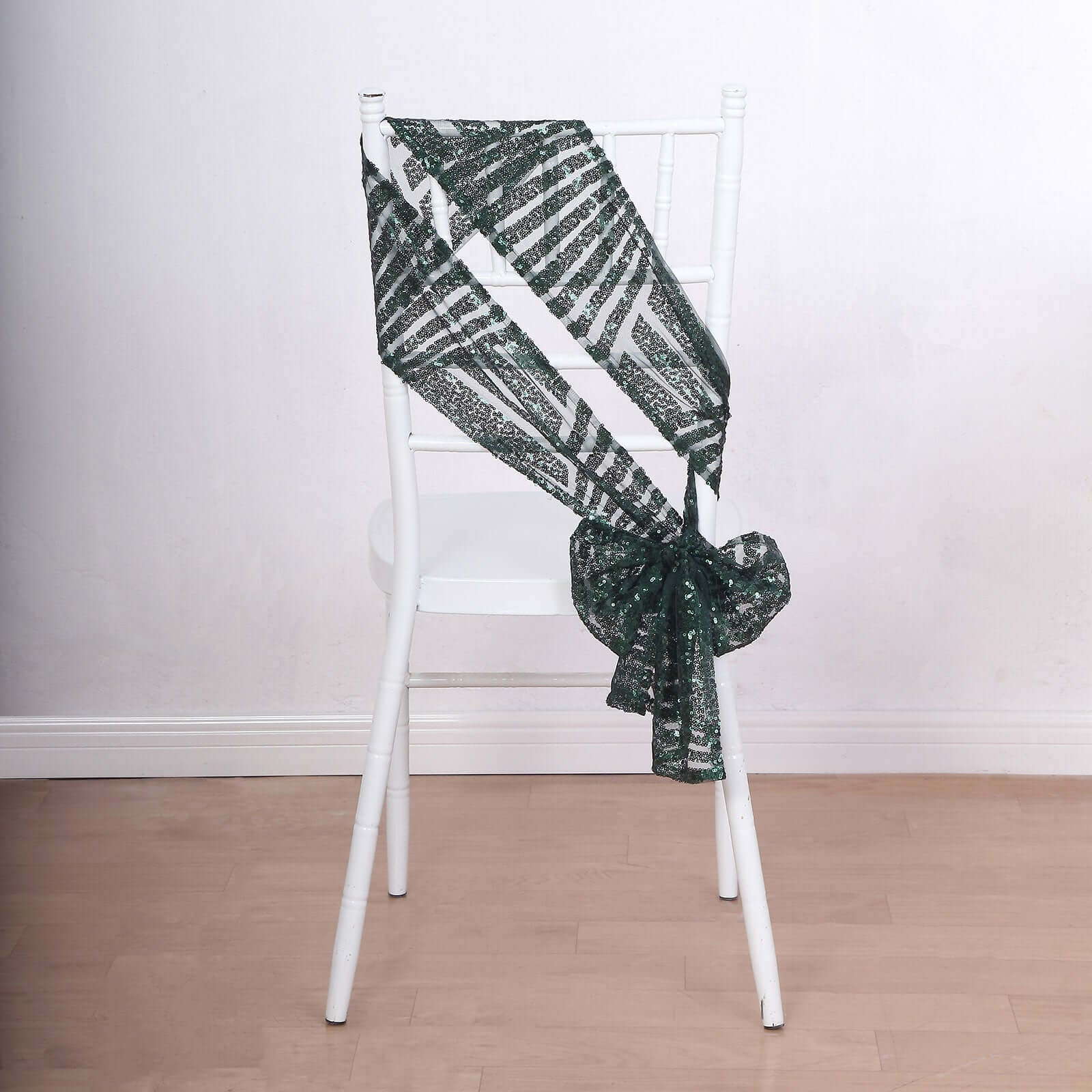 5 Pack Glitz Sequin Chair Sashes with Geometric Diamond Design 6"x88" Hunter Emerald Green