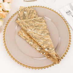 Sequin Mesh 20"x20" Napkin Champagne - Wave Embroidered Reusable Napkin