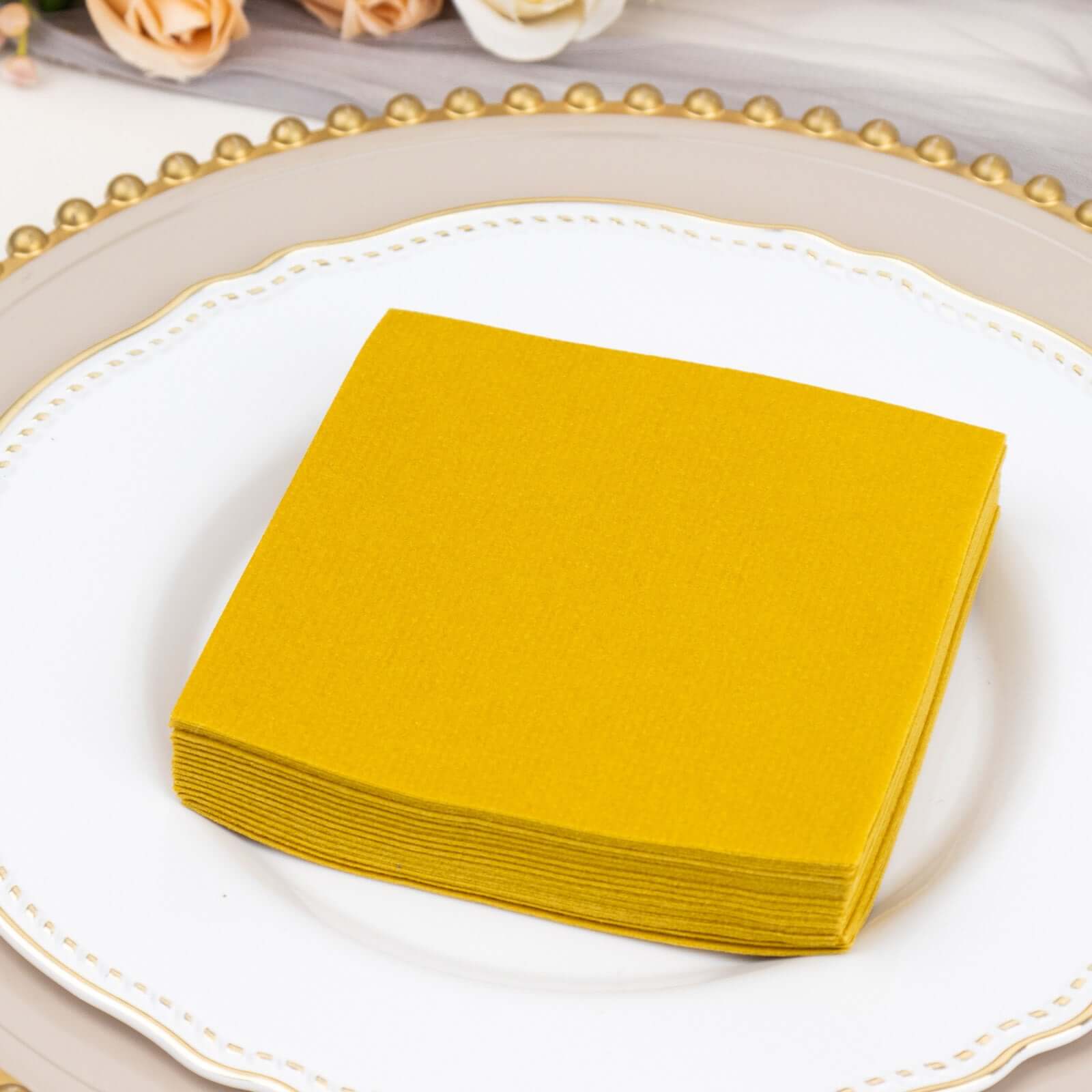 20-Pack Paper Linen-Like Cocktail Napkins Gold - Disposable 5"x5" Airlaid Soft Napkins