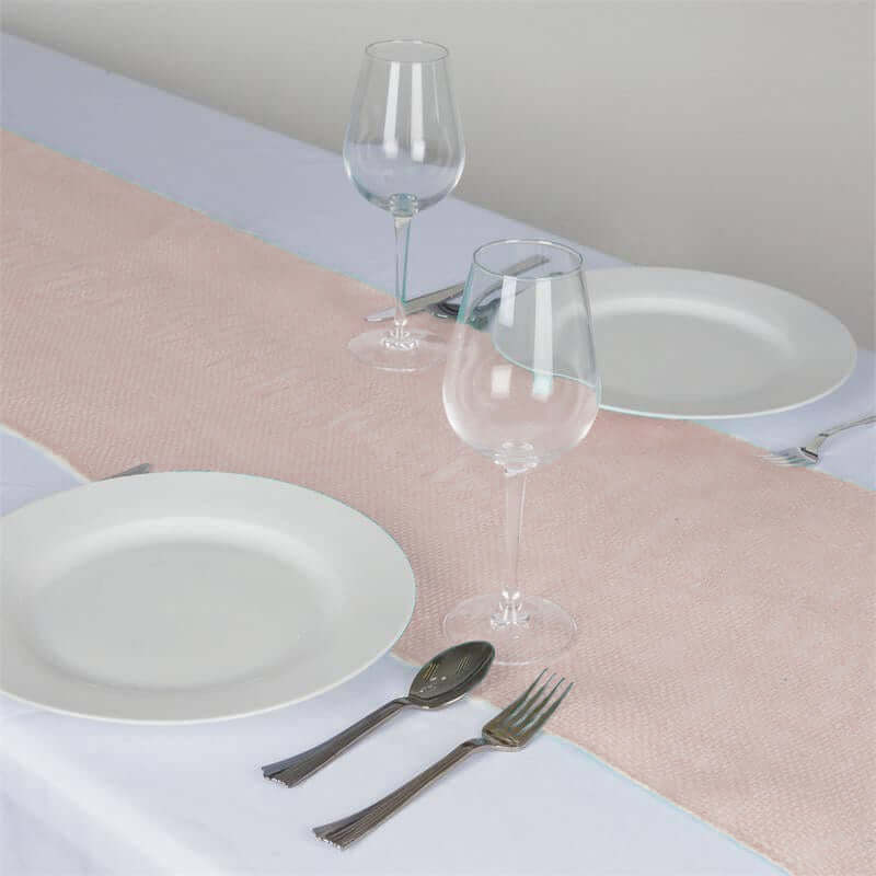 Burlap Jute 14"x108" Table Runner Blush - Rustic Boho Chic Tabletop Decor