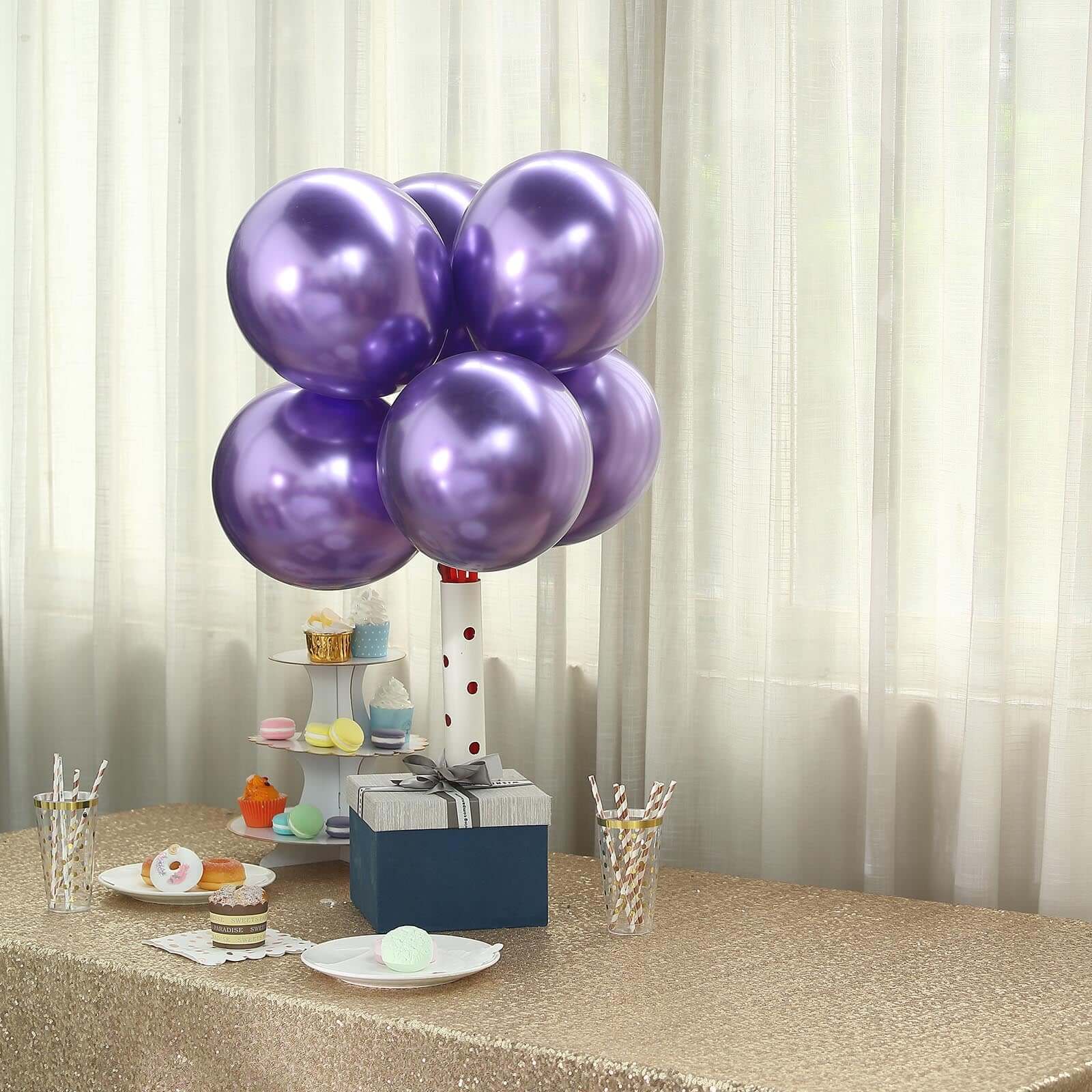 25 Pack 12" Metallic Chrome Purple Latex Helium Air Party Balloons