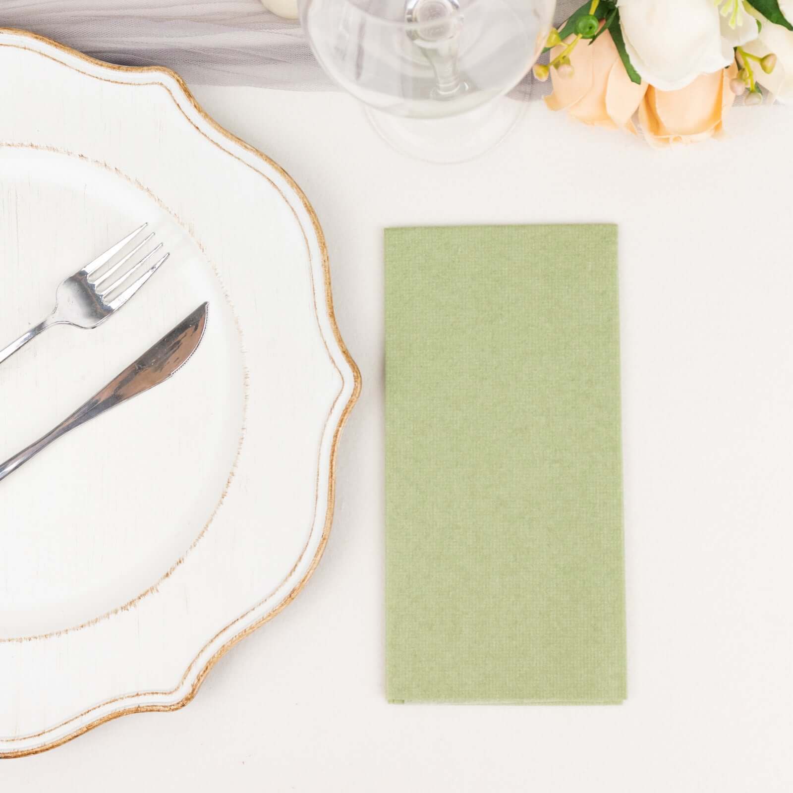 20-Pack Paper Linen-Like Napkins Sage Green - Disposable Hygienic Airlaid Guest Towels 8.5"x4"