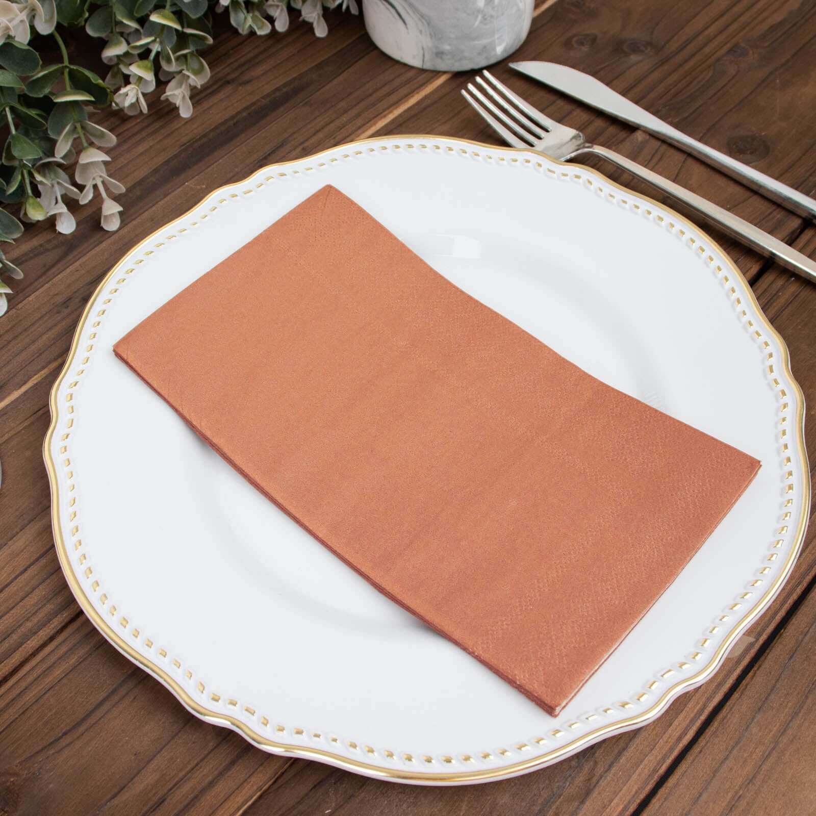 50-Pack Paper Napkins Soft Terracotta (Rust) - Disposable 2-Ply Cocktail and Beverage Napkins for Weddings