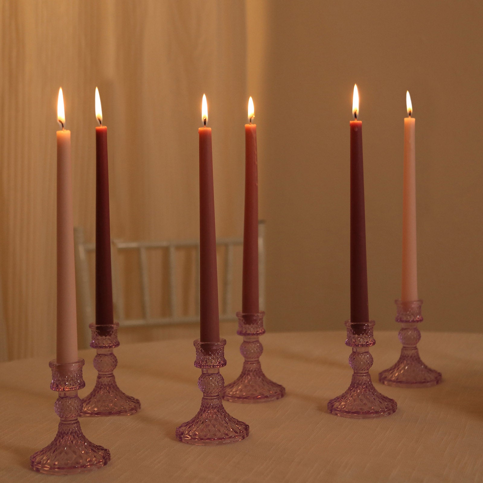 12-Pack Taper Candles Premium Wax Design Mixed Dusty Rose - Unscented Candles for Sophisticated Decor 10"