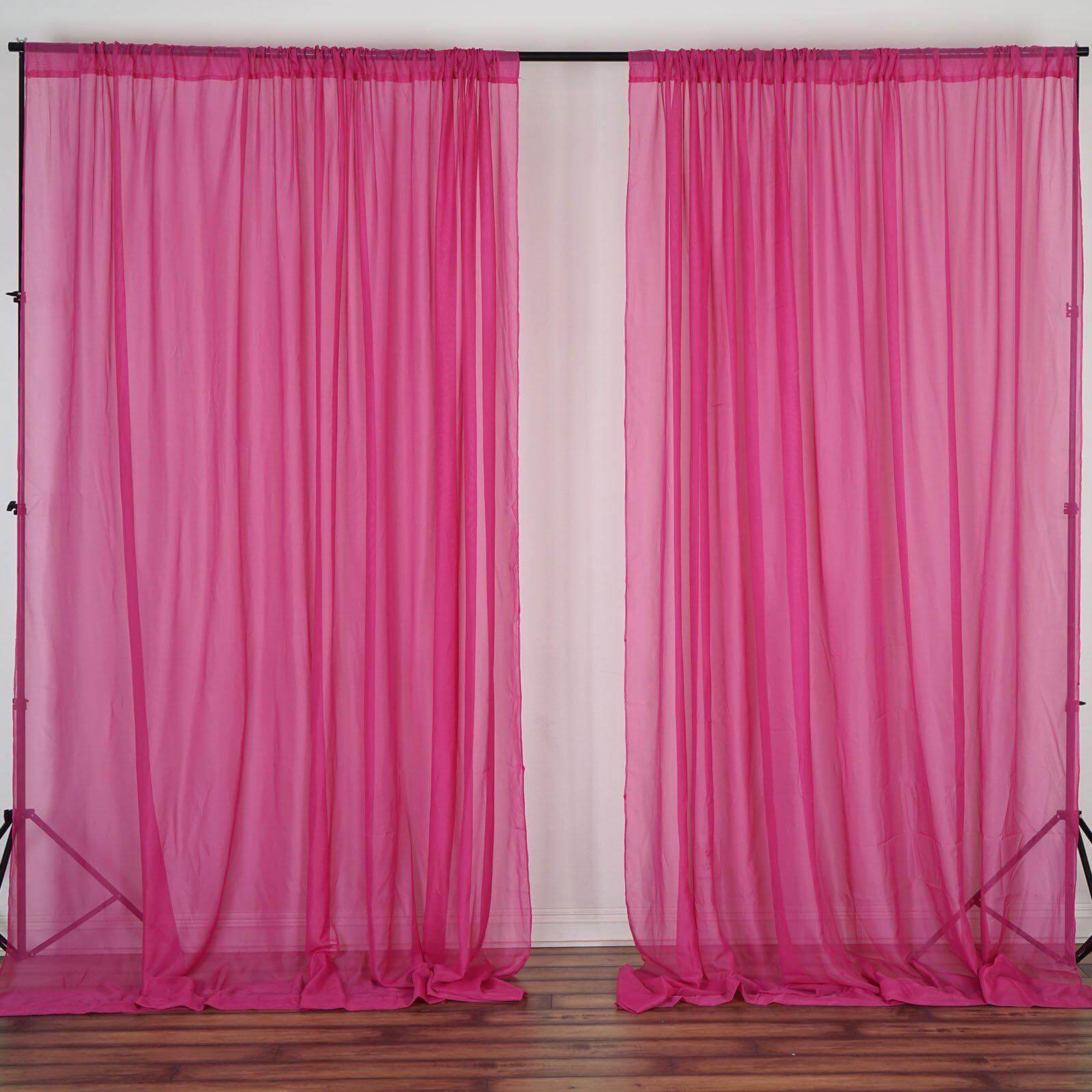 2 Pack Fuchsia Sheer Chiffon Event Curtain Drapes, Durable Flame Resistant Premium Organza Backdrop Event Panels With Rod Pockets - 10ftx10ft