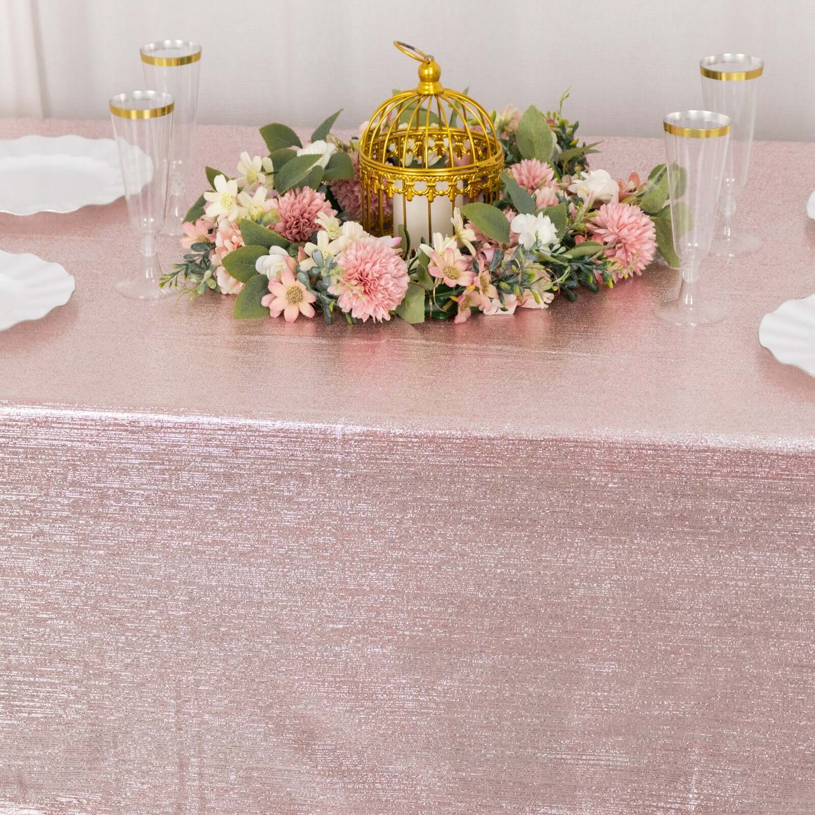 Sequin Dots Polyester 60"x126" Rectangle Tablecloth Shimmering Rose Gold - Wrinkle Free & Sparkling Table Cover