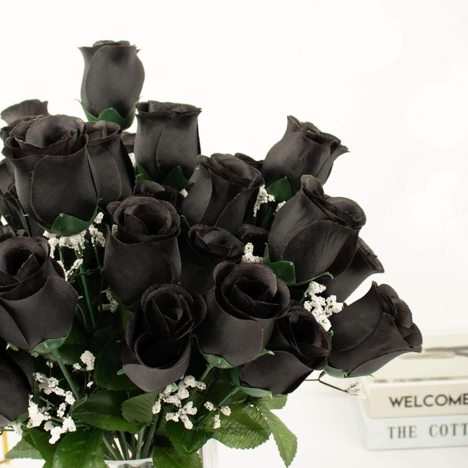 12 Bushes Black Artificial Premium Silk Flower Rose Bud Bouquets