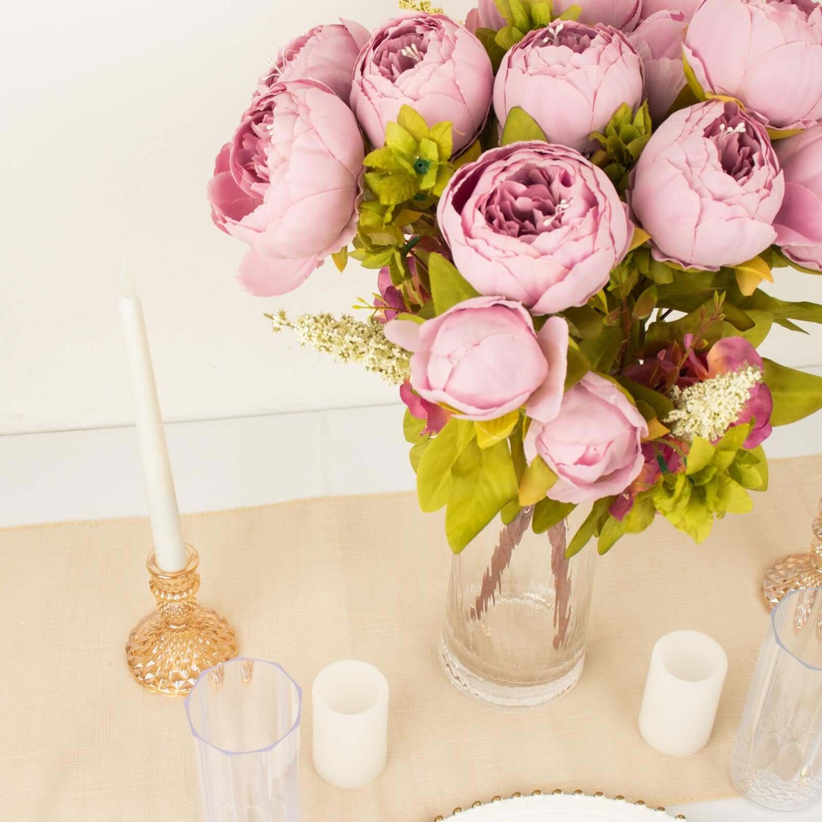 2 Pack 19" Lavender Lilac Artificial Peony Flower Wedding Bouquets, Faux Silk Flower Arrangements
