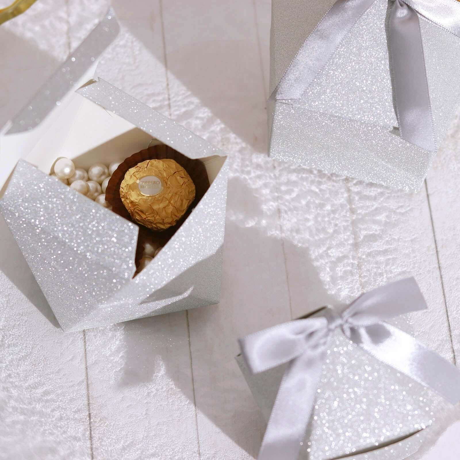 25 Pack 3"x4" DIY Silver Glittered Geometric Wedding Favor Gift Box