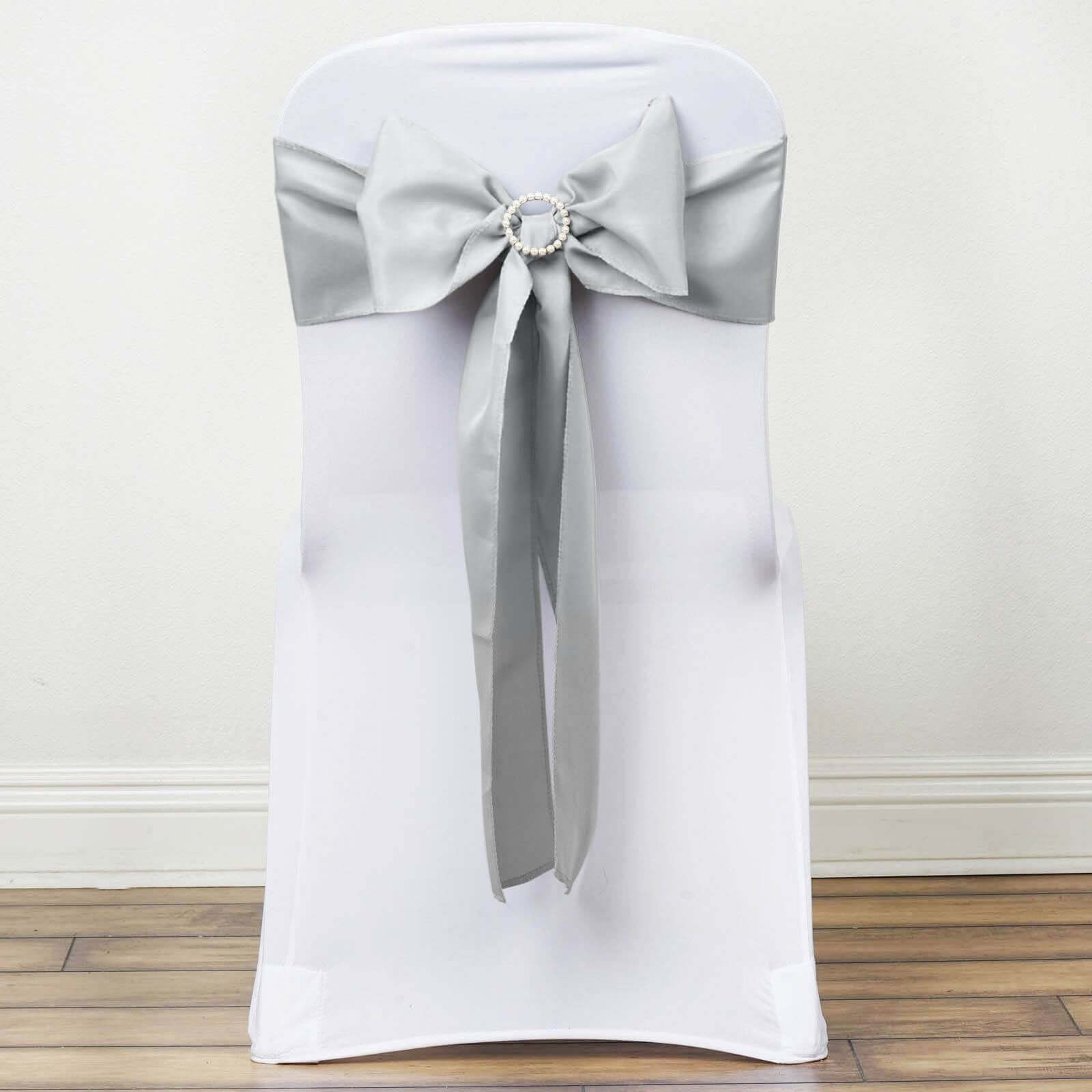 5 Pack Polyester Chair Sashes Silver 6"x108"