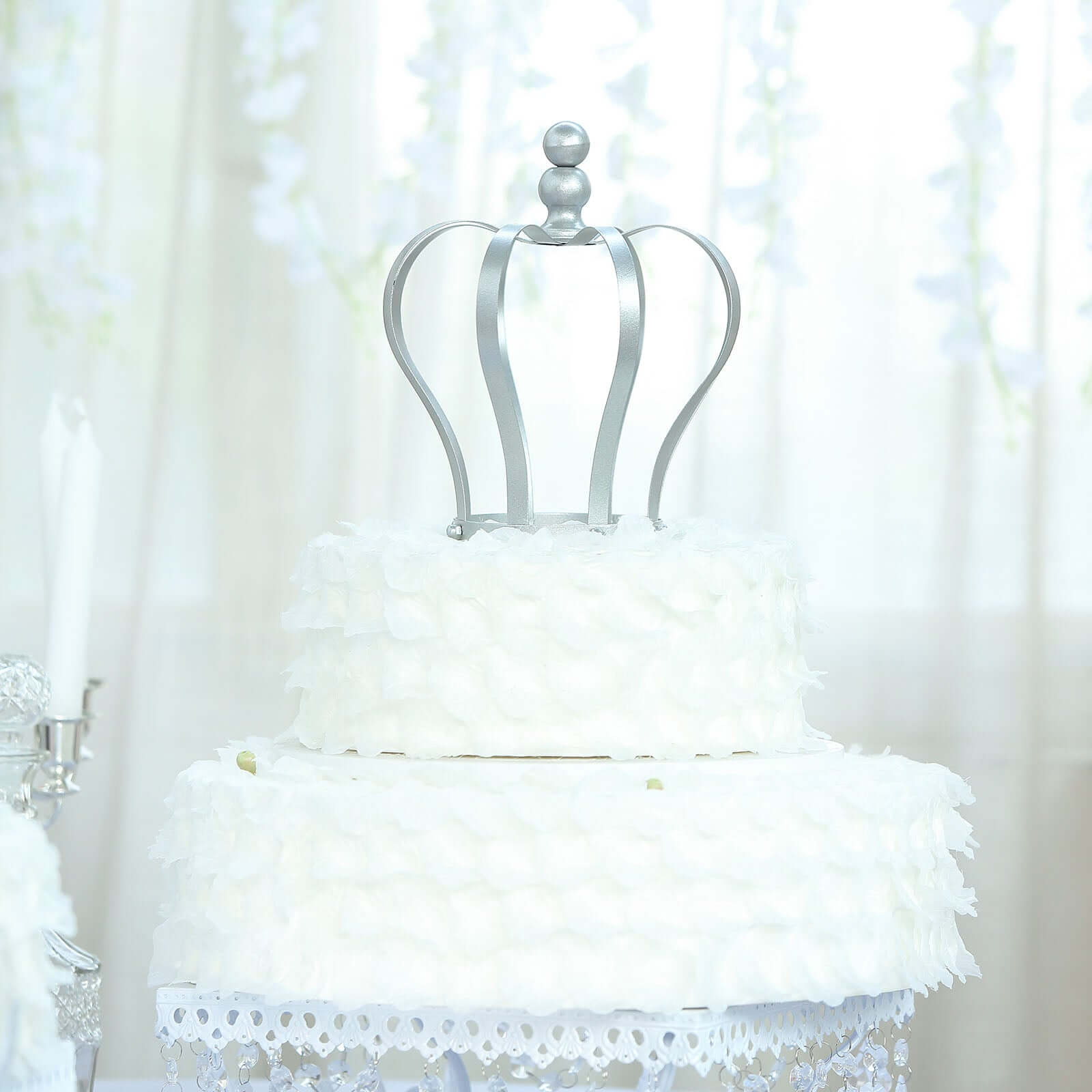 Metal Royal Crown Cake Topper Silver - Sophisticated Wedding Cake Centerpiece Decor for Themed Events 9"