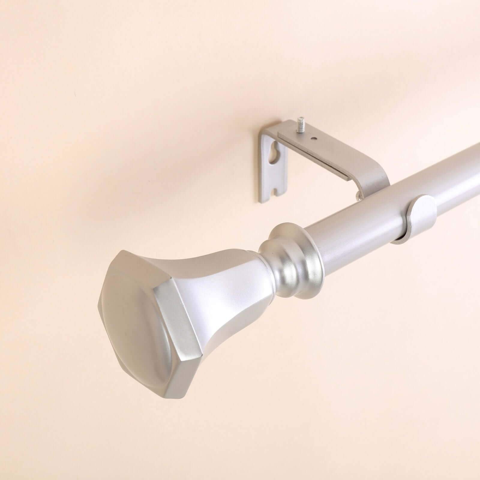 42"-126" Adjustable Curtain Rod Set, Silver, Teardrop Finials
