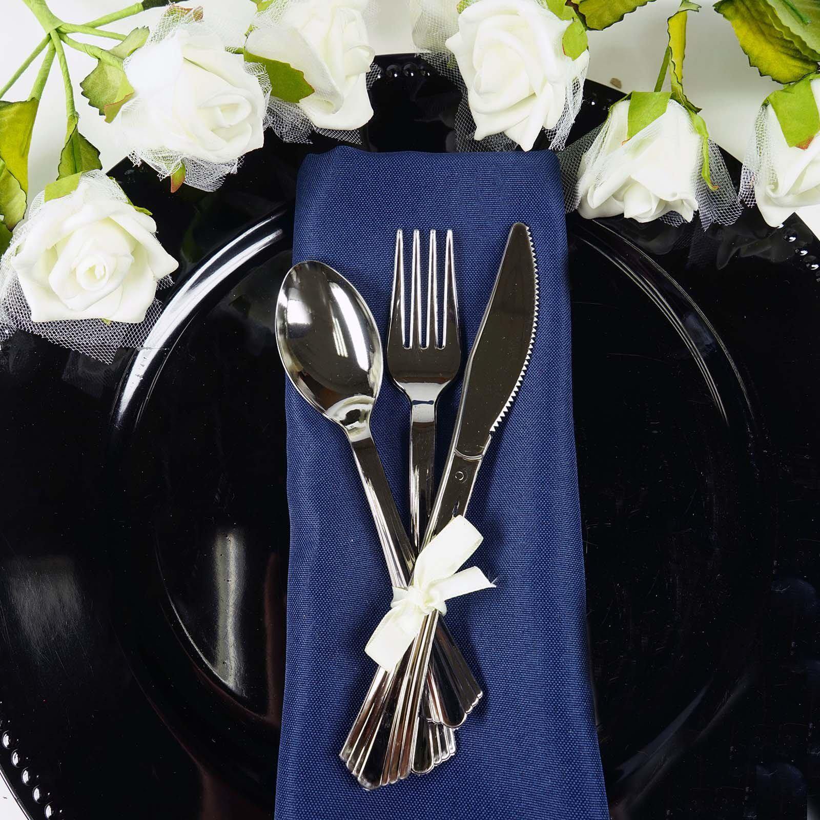 25-Pack Plastic Spoons Heavy Duty Titanium Silver Design - Durable Disposable Utensils for Parties 7"
