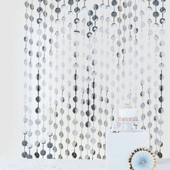 Silver Round Chain Foil Fringe Curtain Party Backdrop, Metallic Silver Tinsel Streamer Party Decor - Door Window Foil Curtain - 3ftx6.5ft