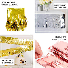 16ft Metallic Silver Foil Tassel Fringe Backdrop Banner, Tinsel Garland Decor