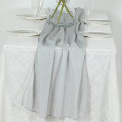 Glitter Gauze 27"x120" Table Runner Silver - Sparkling Reusable Sheer Table Linen