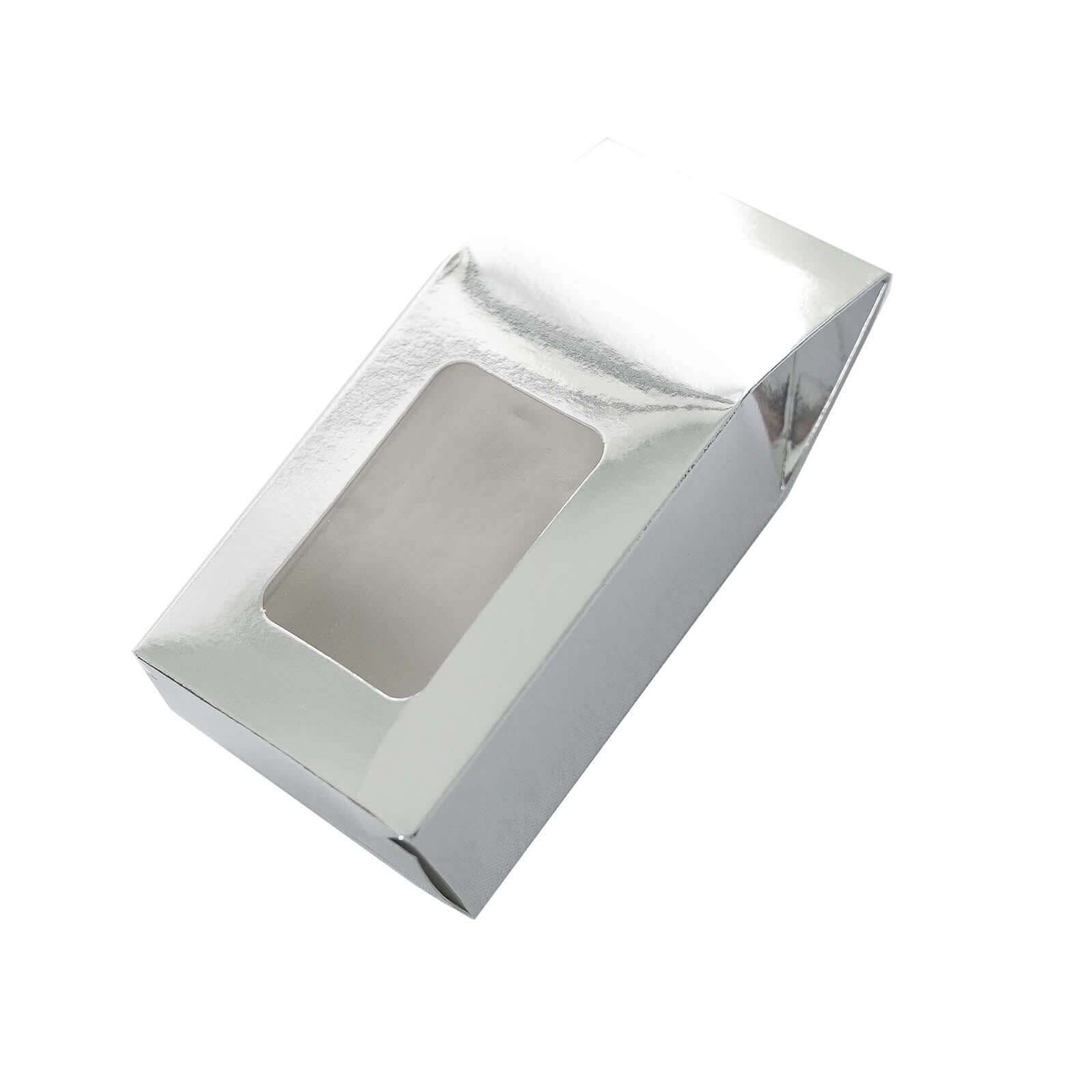 25 Pack Silver Tote With Window Party Favor Candy Gift Boxes 2.75" X 1.5" X 6"
