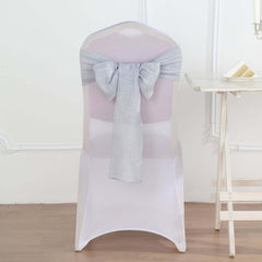 5 Pack Linen Chair Sashes 6"x108" Slubby Textured Silver - Durable Wrinkle-Resistant Decor for Weddings & Gatherings