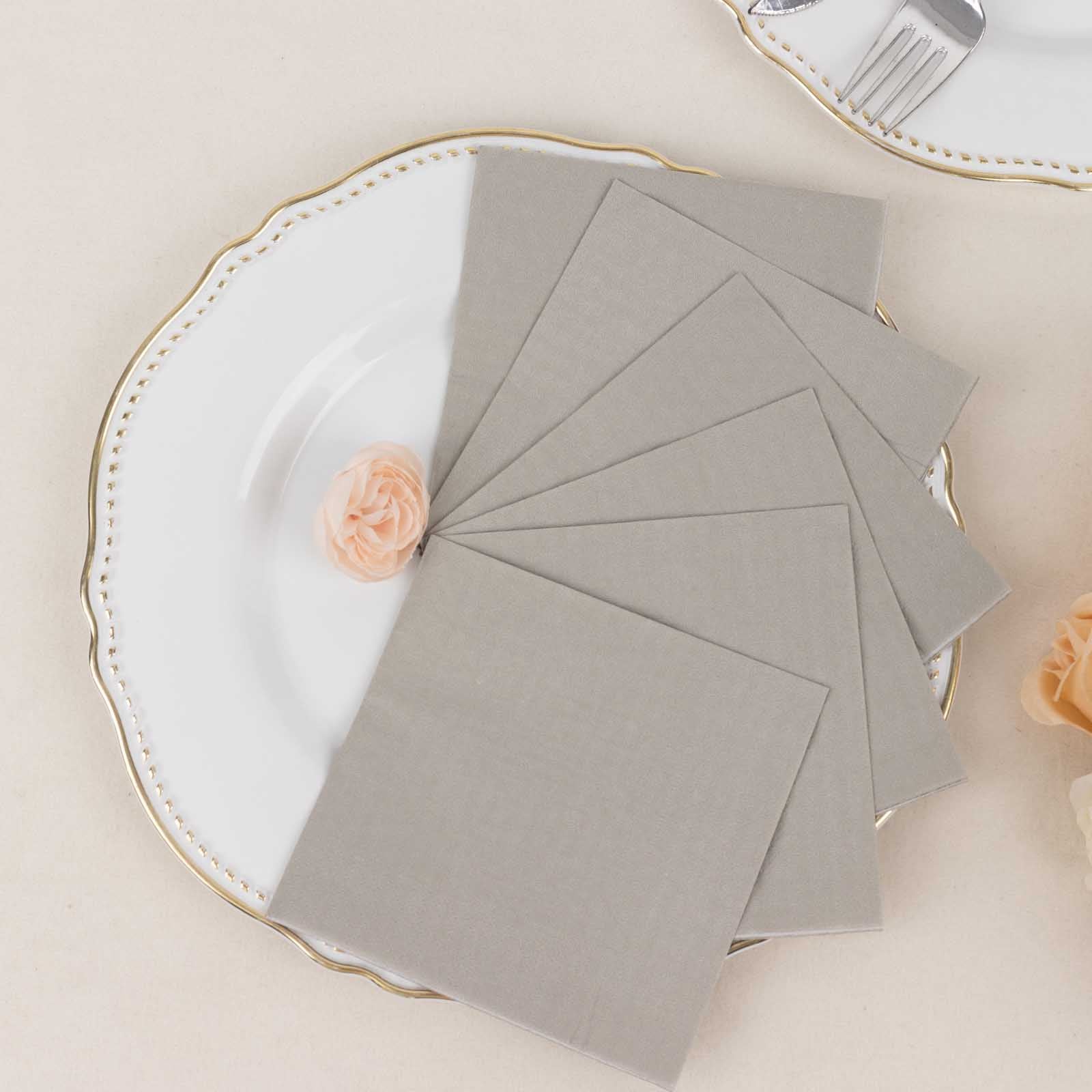 50-Pack Paper Beverage Napkins Silver - 2 Ply Disposable Soft 18GSM Cocktail Napkins 5"x5"