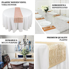 Plastic Woven Vinyl 13"x6ft Table Runner Metallic Silver - Non-Slip & Reversible Tabletop Decor