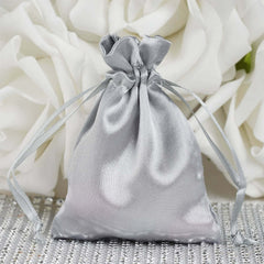 12 Pack 3" Silver Satin Drawstring Wedding Party Favor Gift Bags