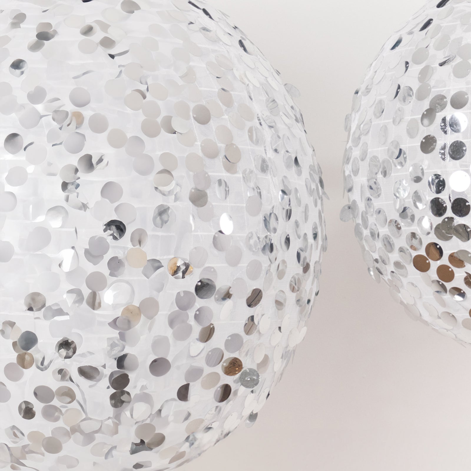 Set of 4 Glitter Silver Payette Sequin Hanging Lanterns, Large Decorative Round Foldable Fabric Chinese Lantern Lampshades - 12",14",16",20"