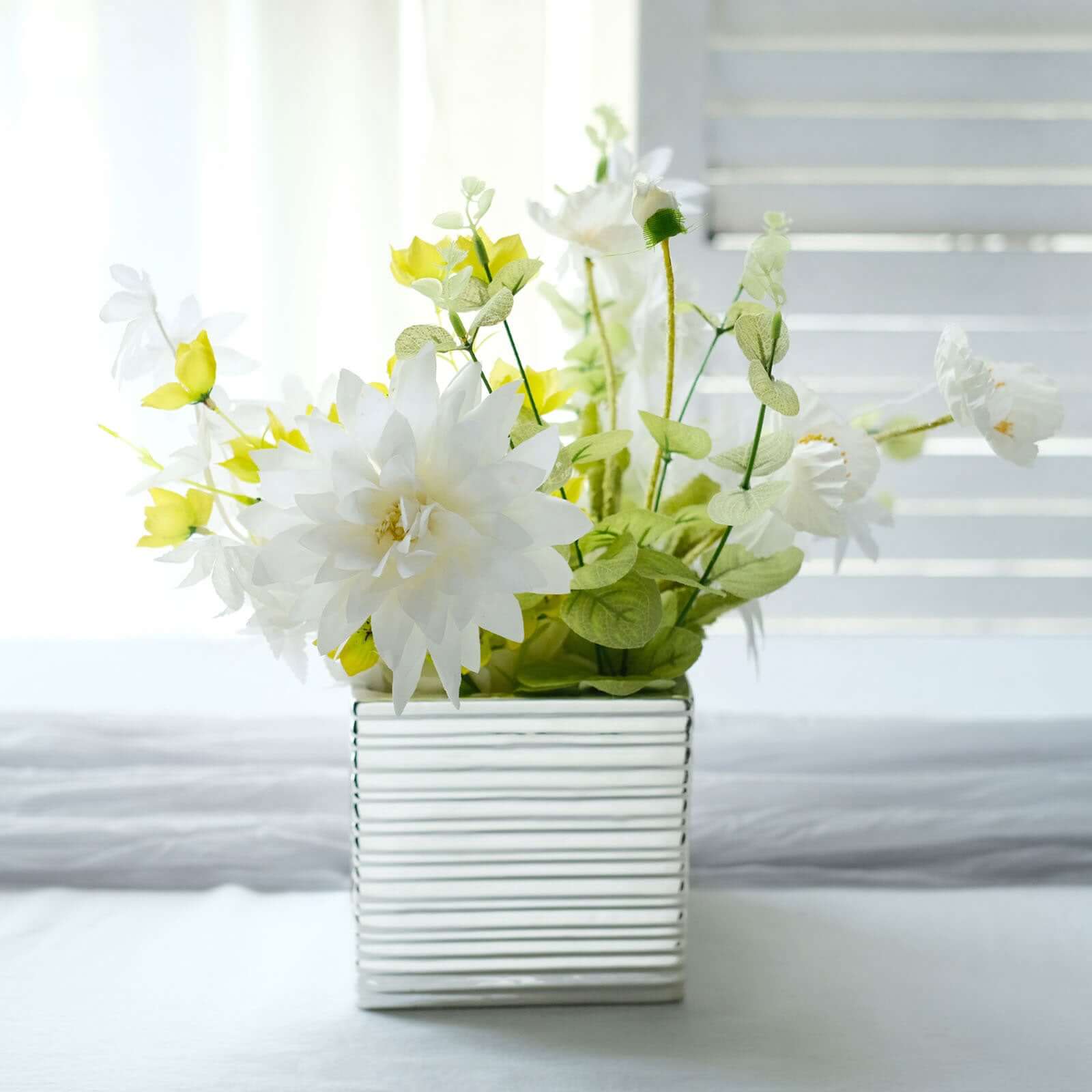 2 Pack 5" Silver Brush Textured Ceramic Square Indoor Plant Pots, Cube Shaped Flower Box