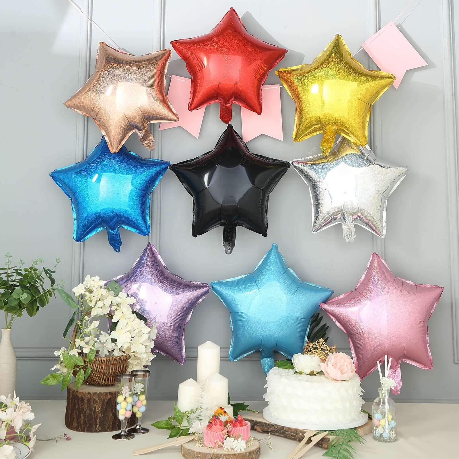 2 Pack 16" 4D Shiny Silver Star Mylar Foil Helium or Air Balloons
