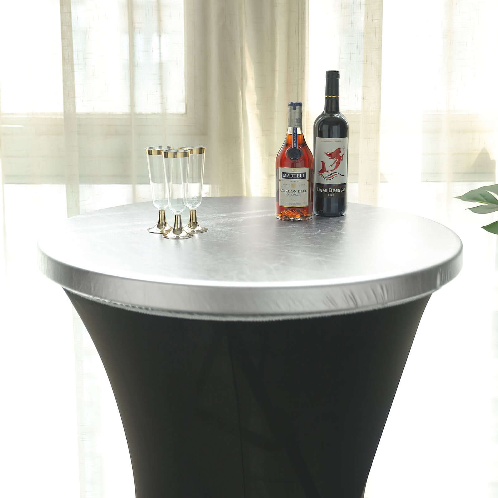 Spandex Cocktail Table Top Cover Fitted Metallic Silver - Stretchy & Wrinkle Free Topper