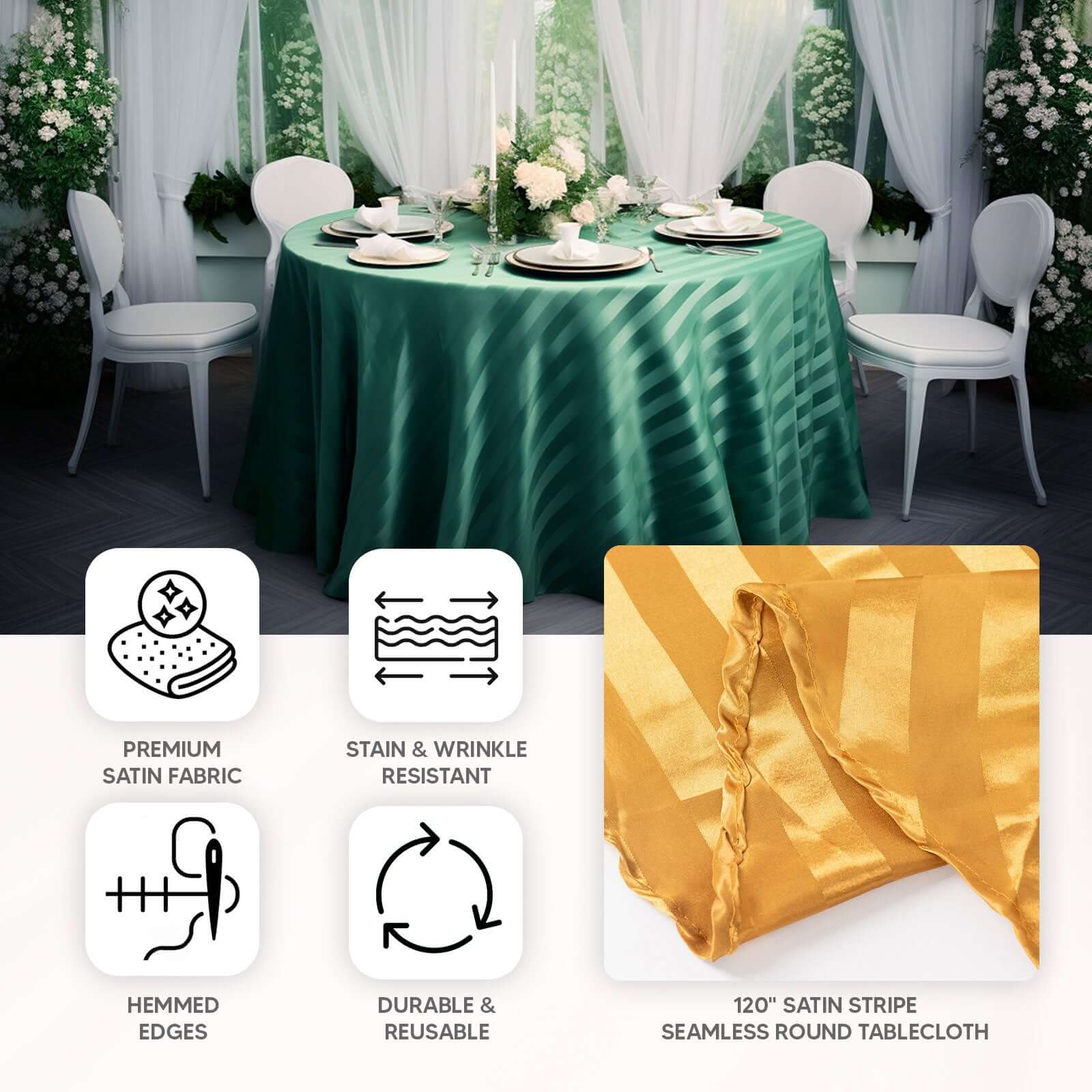 Satin Striped 120" Round Tablecloth Silver Satin Stripe - Silky Smooth Seamless Table Cover