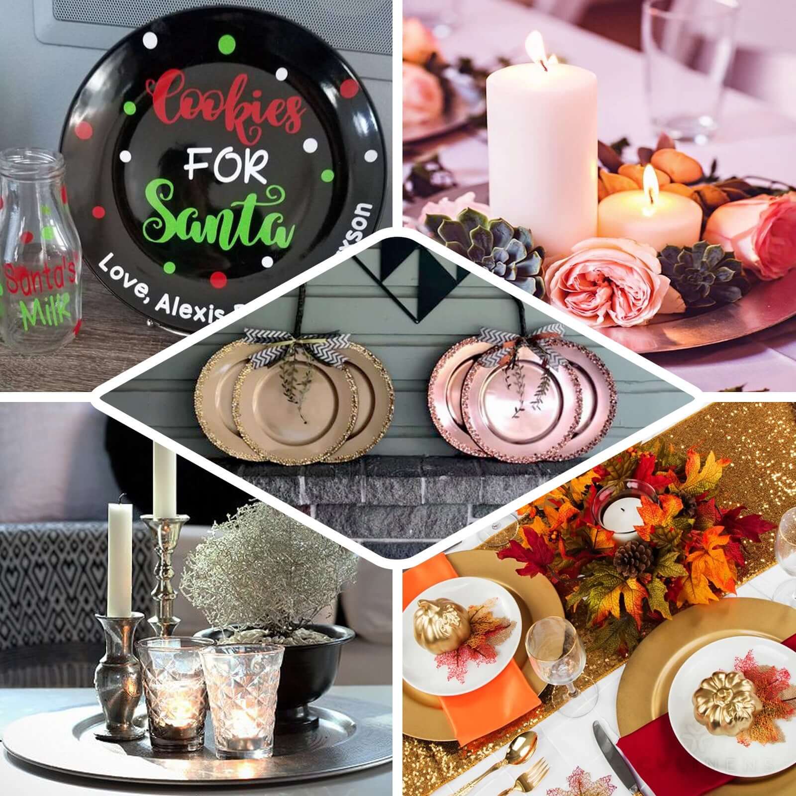 6-Pack Acrylic Round Charger Plates 13" in Metallic Silver, Dinner Party Decor Charger Tableware