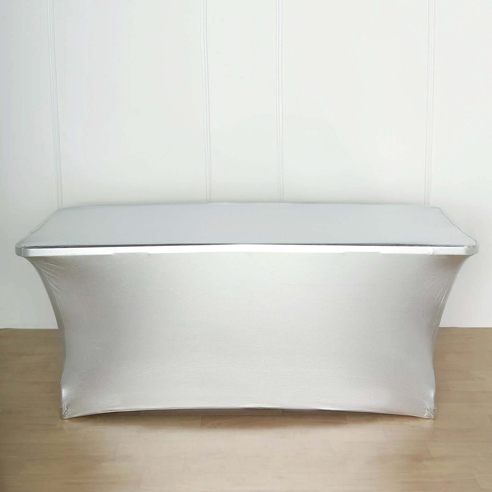 Stretch Spandex 72"x30" Rectangle Tablecloth Metallic Silver - Form-Fitting Table Cover