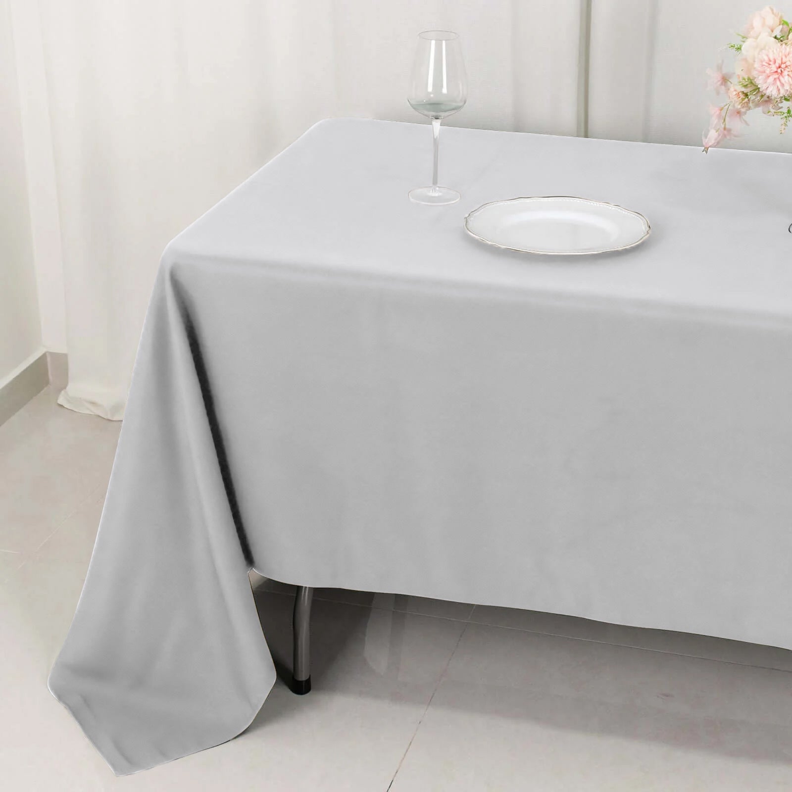 Premium Polyester 60"x126" Rectangle Tablecloth Silver - Stain-Resistant 220GSM Finish Table Cover