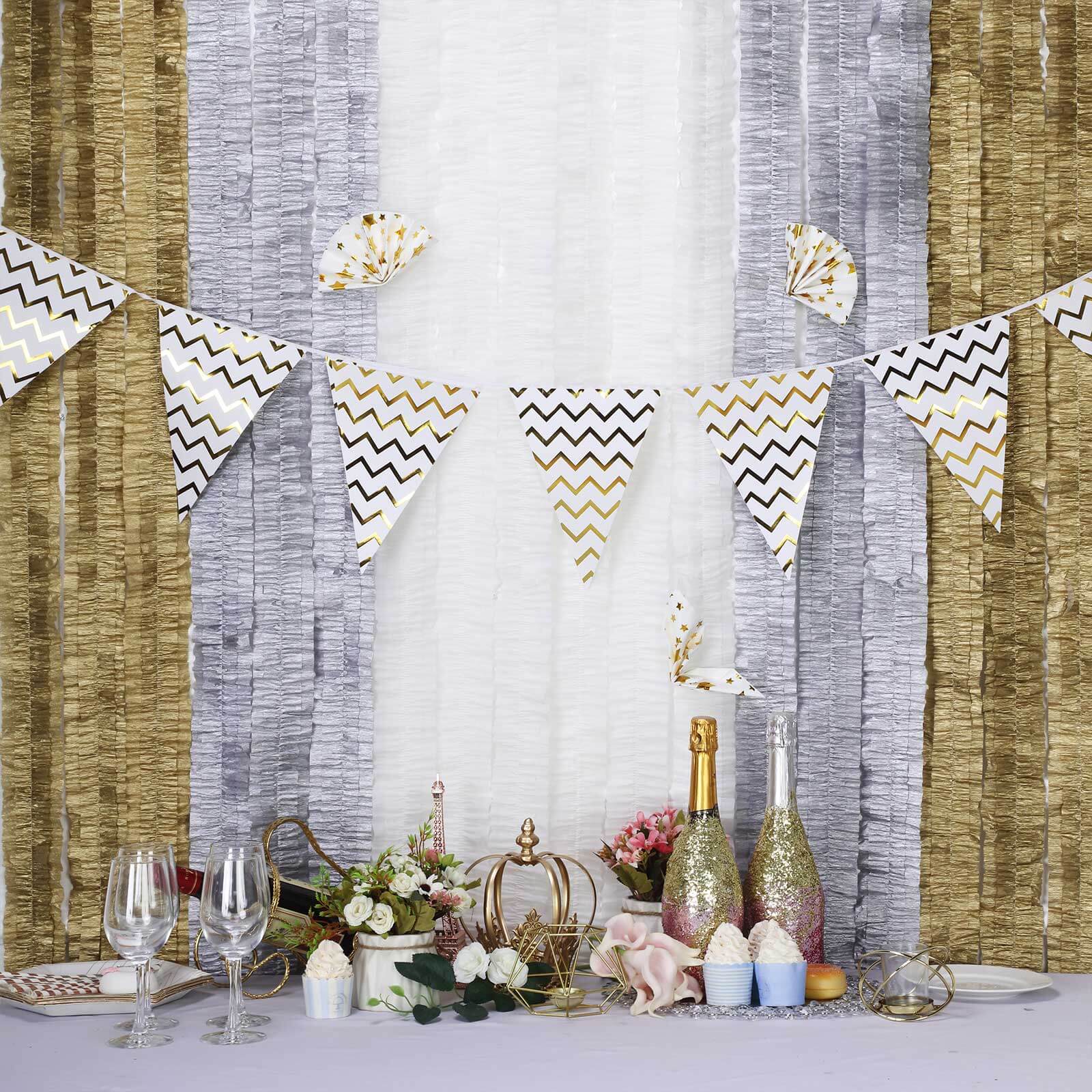 3 Rolls 28ft Silver Ruffled Tissue Paper Party Streamers, Crepe Paper Backdrop Decorations