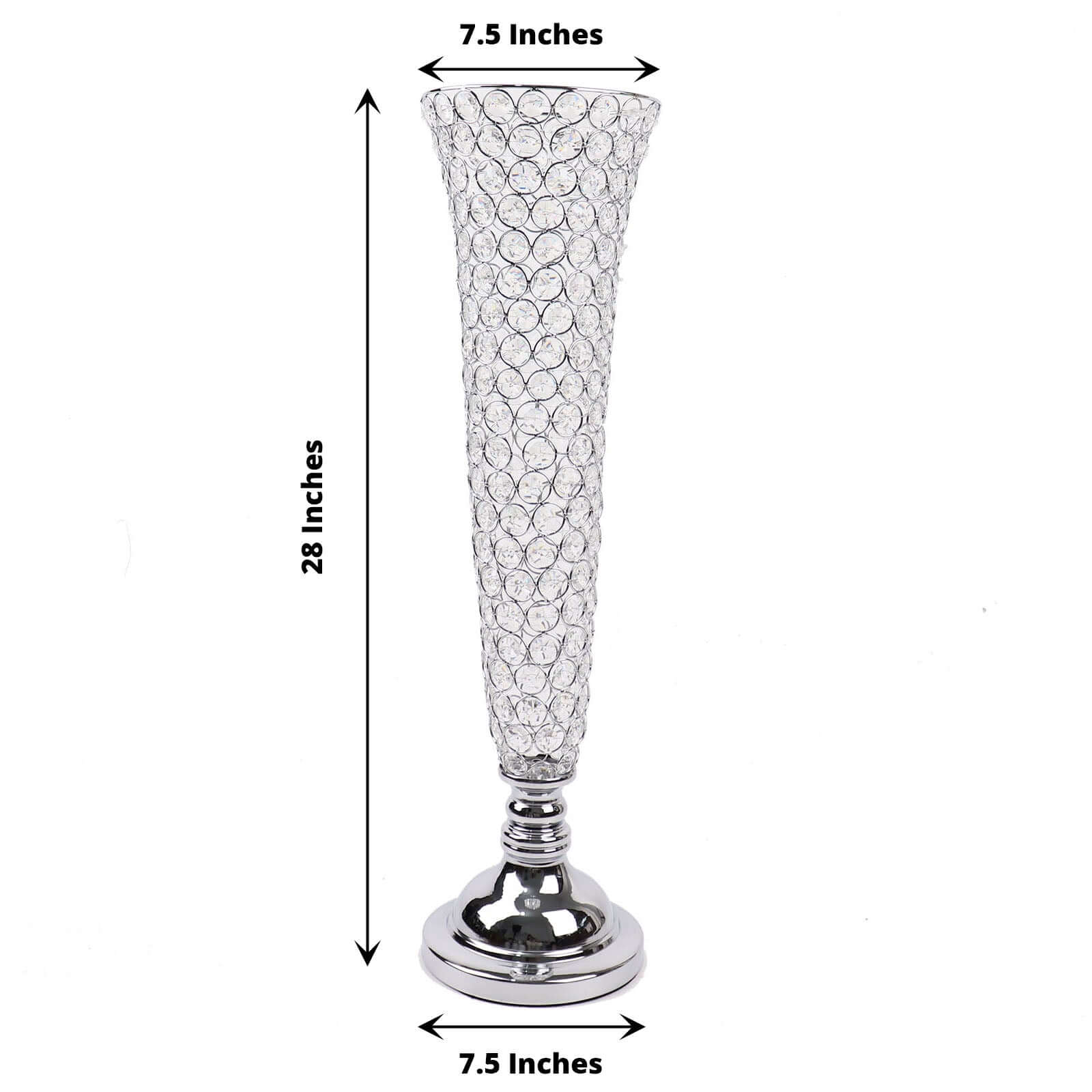 3-Pack Crystal Beaded Trumpet Vase Silver - Exquisite Floral Display Centerpiece Stand Set for Banquets & Receptions 28" Tall