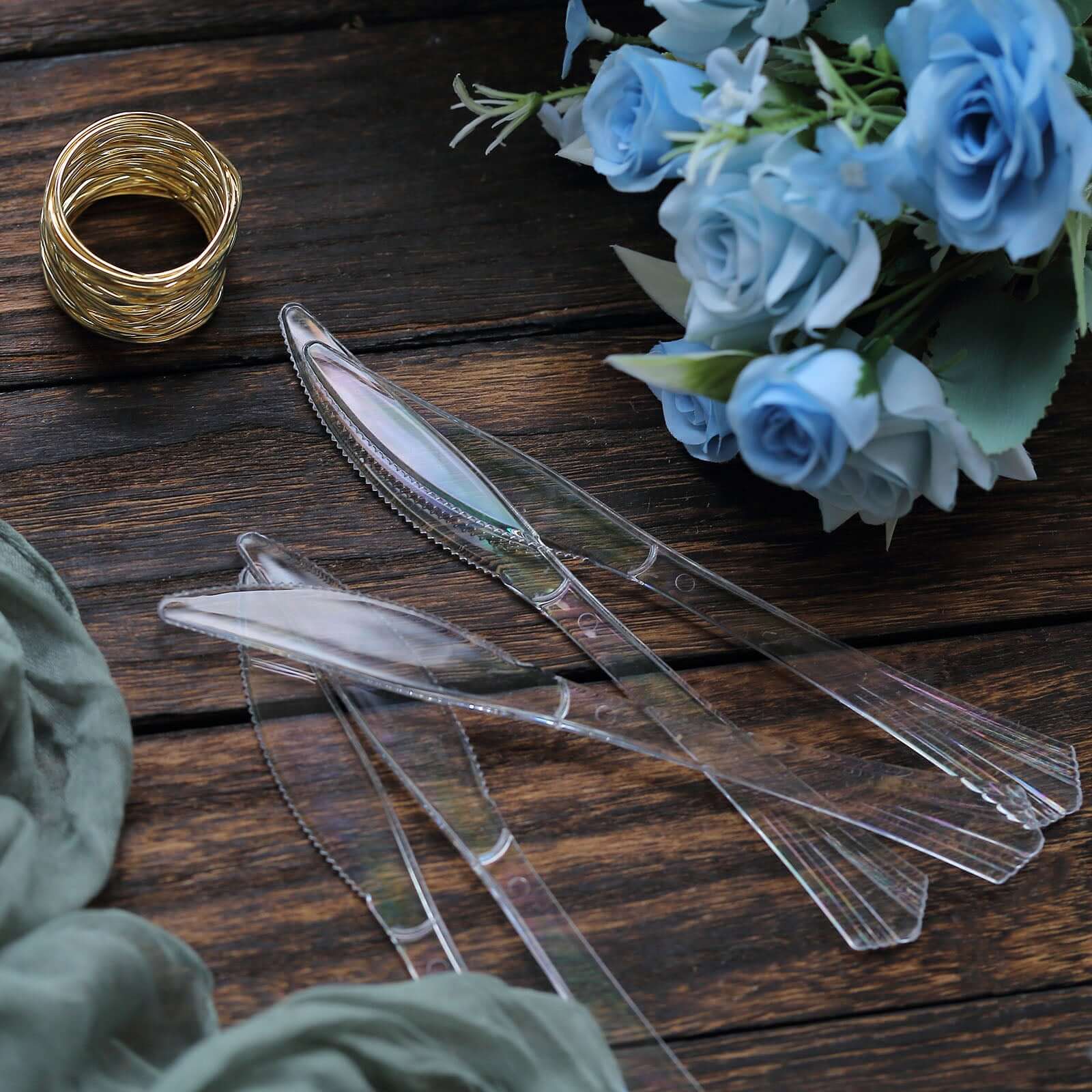25-Pack Plastic Knives Clear Heavy Duty with Fluted Handles - Durable Disposable Utensils 7"
