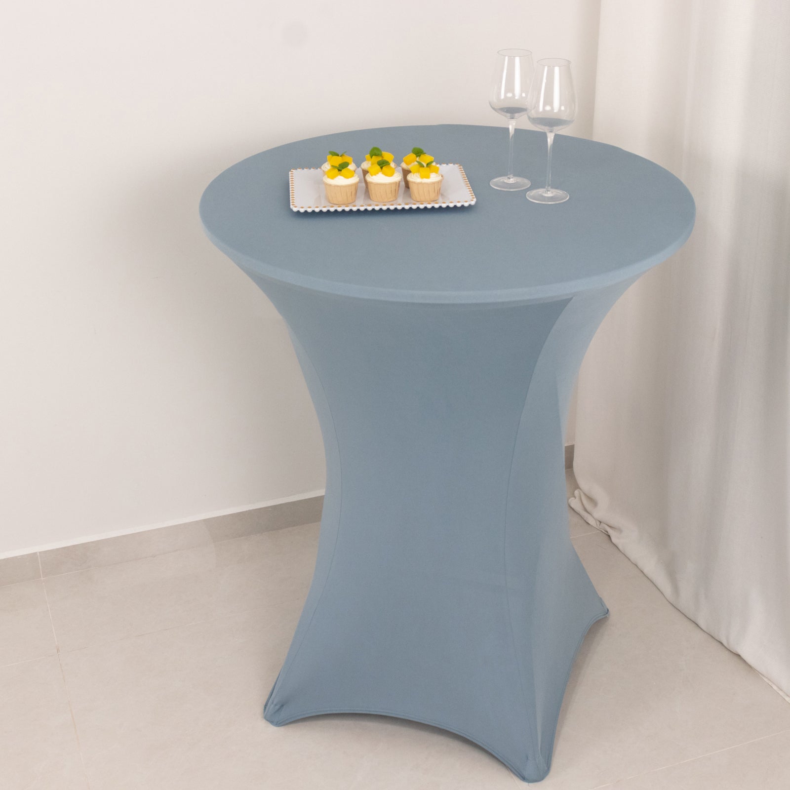 Spandex 33"-36" Round Cocktail Table Cover Dusty Blue - Easy to Maintain Stretch Fitted Highboy Tablecloth