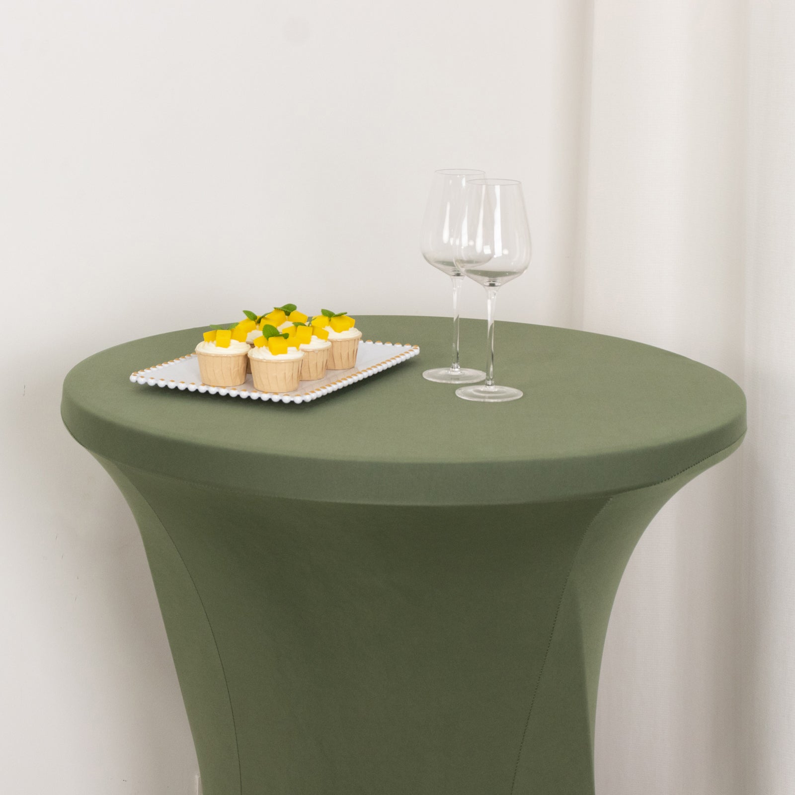 Spandex 24"-32" Round Cocktail Table Cover Dusty Sage Green - Easy to Maintain Stretch Fitted Highboy Tablecloth