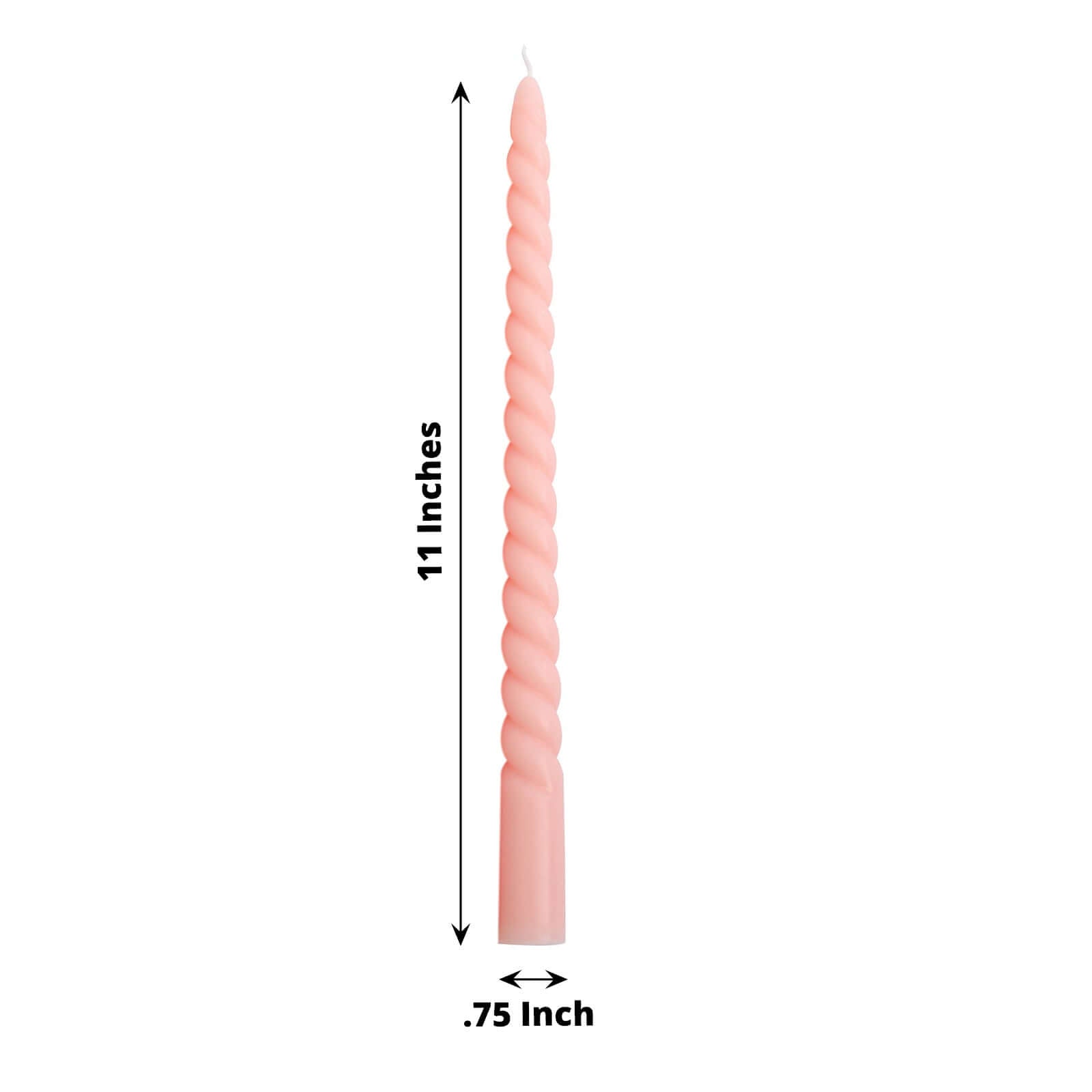 12-Pack Taper Candles Spiral Long Burn Wick Design Blush - Premium Unscented Wax Dinner Candle Sticks 11"