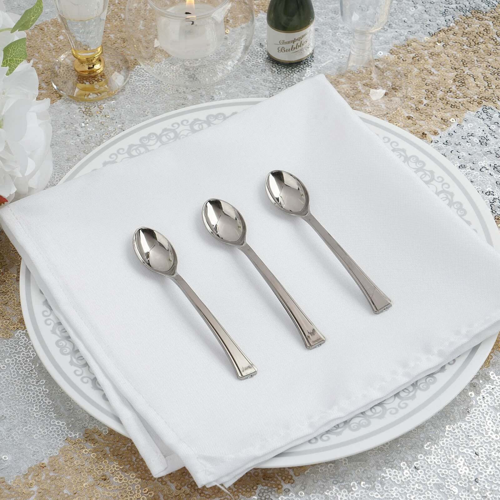 36-Pack Dessert Spoons Mini Heavy Duty Design Silver - Plastic Disposable Utensils for Catering and Gatherings 4"