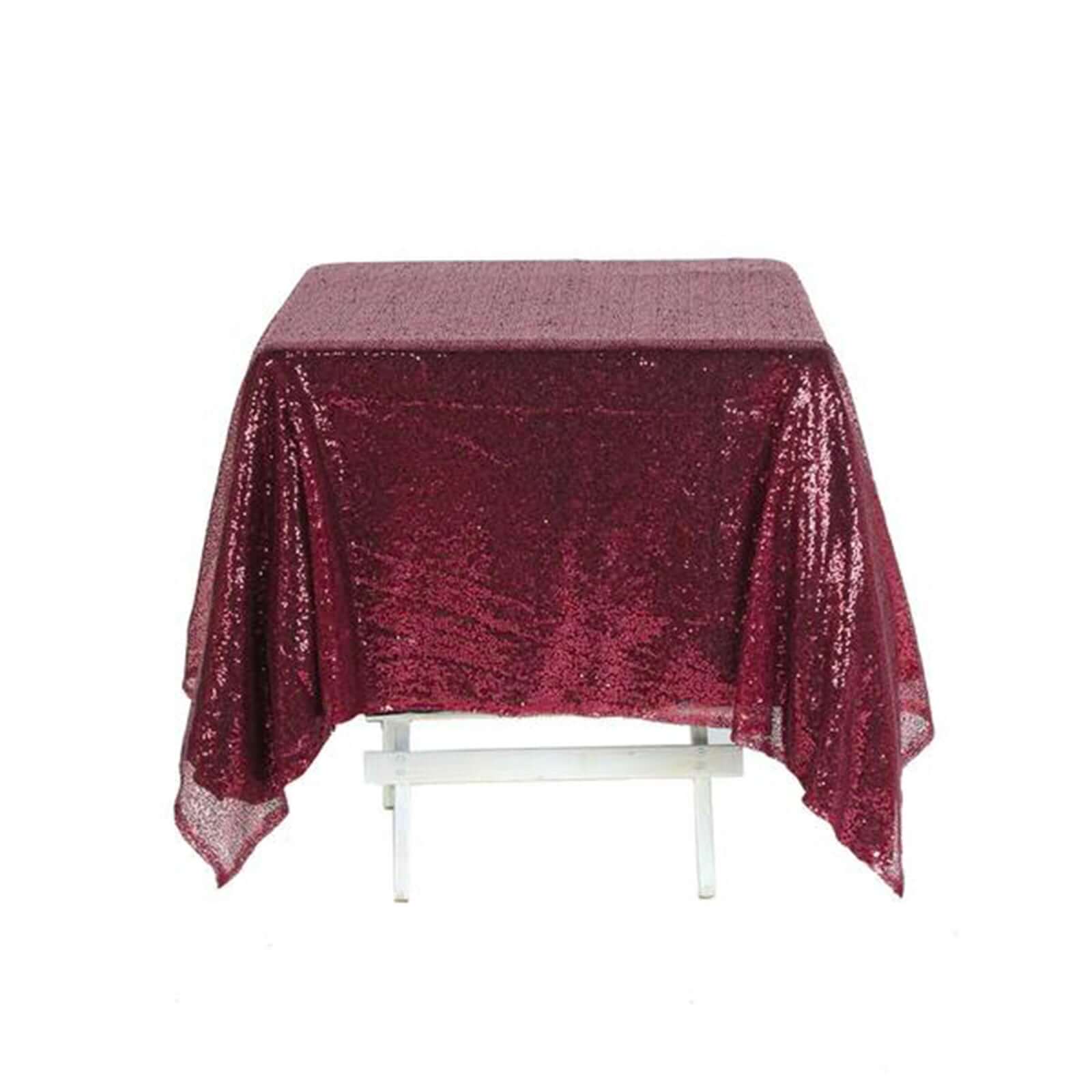 Sequin 60"x60" Table Overlay Square Tablecloth Burgundy - Luxe Wedding Table Topper