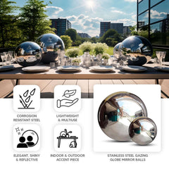 Gazing Globe Mirror Ball Reflective Hollow Stainless Steel Silver Sphere - Decorative Garden Display Ornament 22"