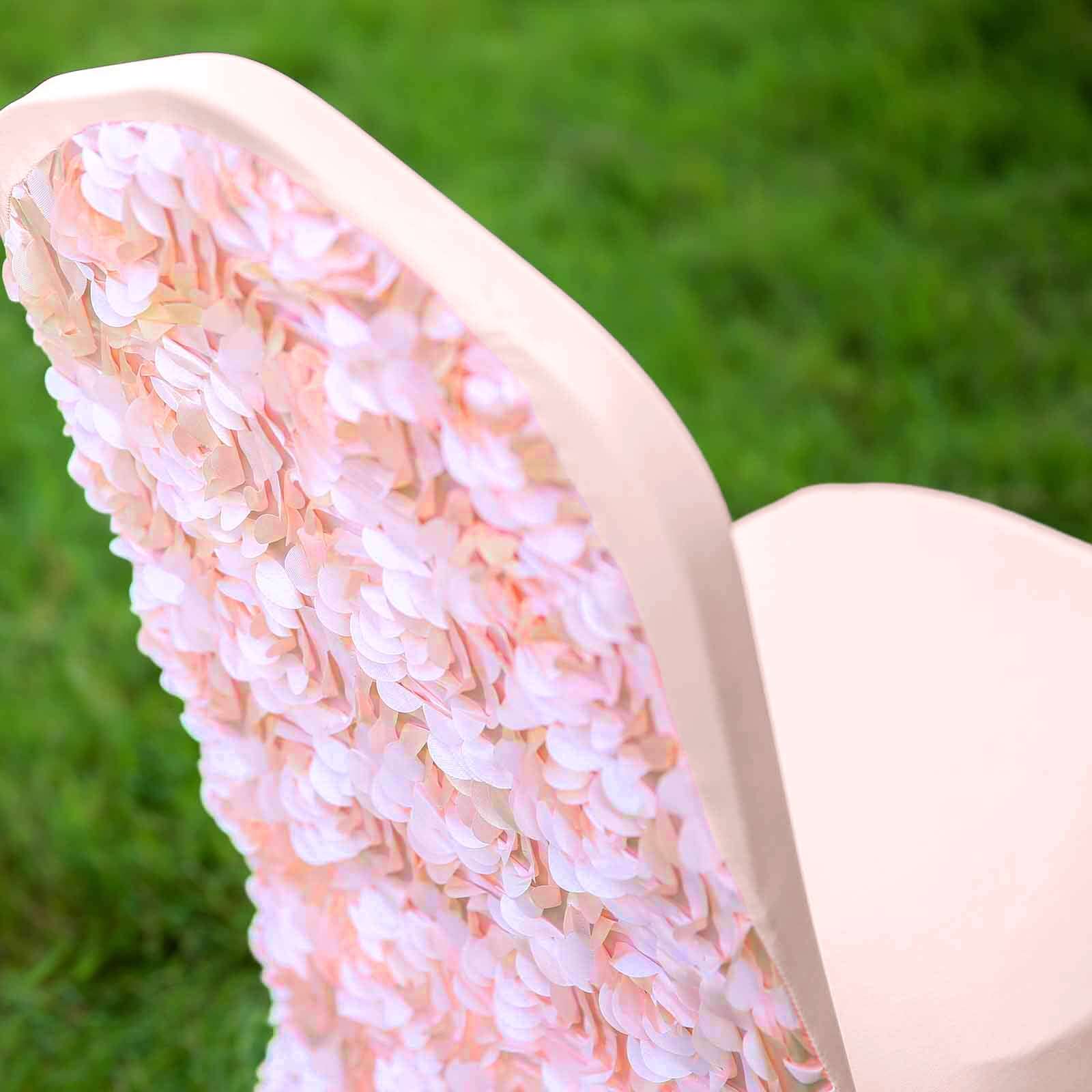 Satin Rosette Chair Cover for Banquet Chairs Blush - Stretch Fitted Slip-On Slipcover