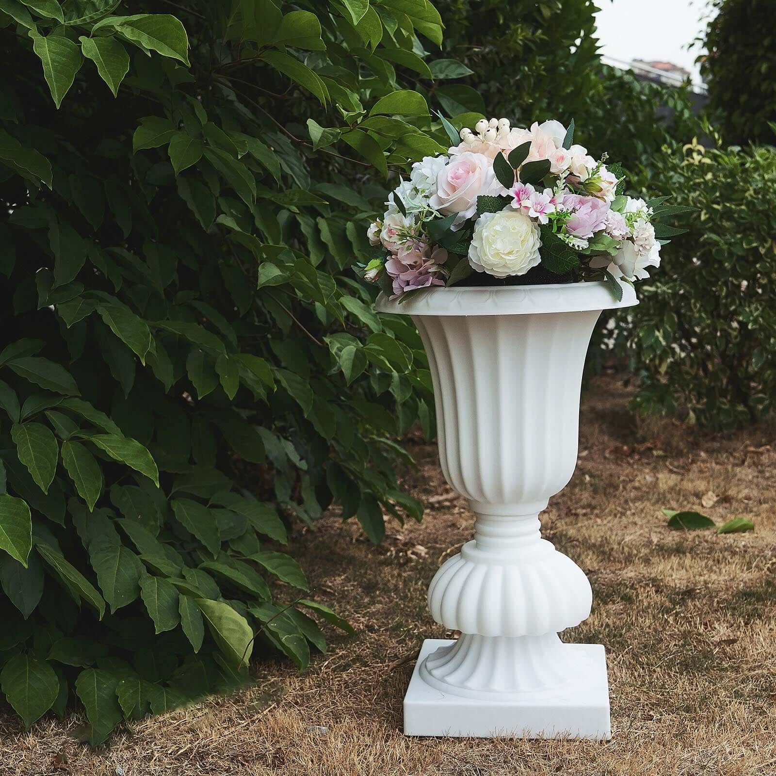 2 Pack 20" White Urn Planter, Floral Pedestal Flower Pot Plant Stand - PVC