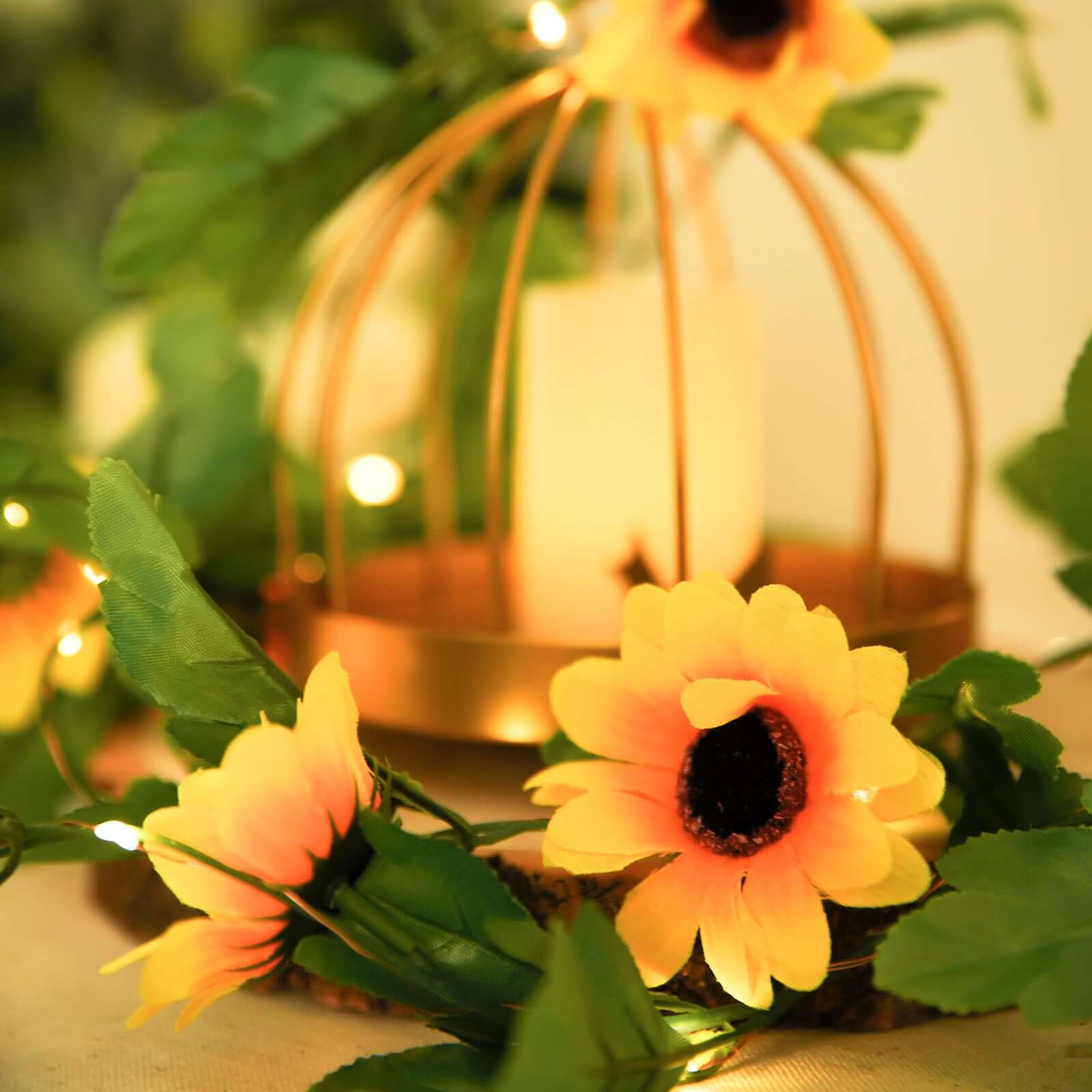20 LED Garland Vine String Lights Sunflower Design Warm White - Battery Operated Party Accent 8ft