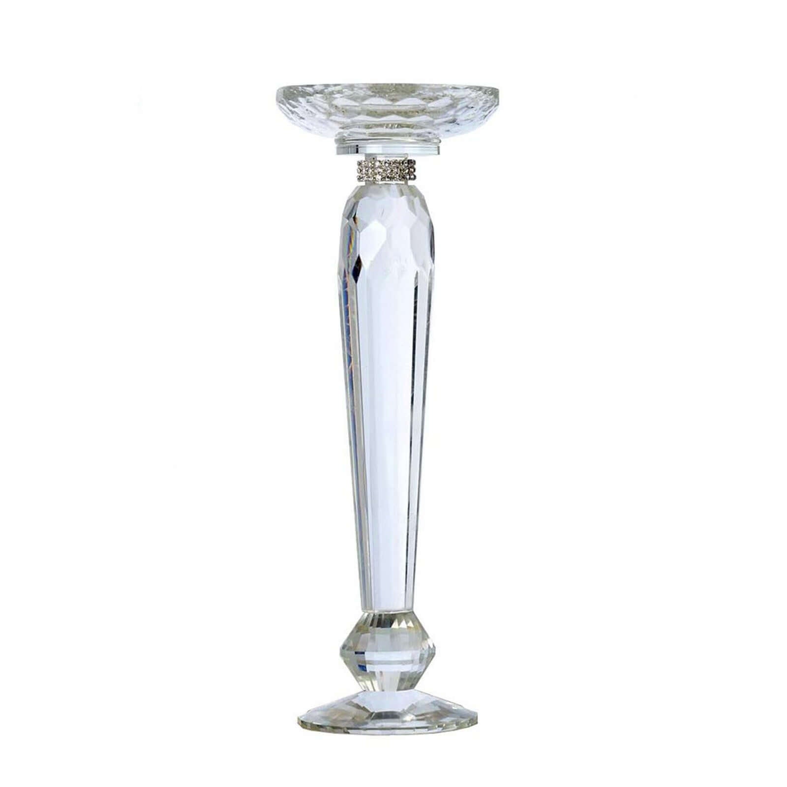 2-Pack Cut Crystal Glass Pillar Candle Holder Stands, Kissing Ball Flower Pedestals 11"