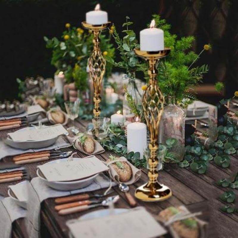 3-Pack Metal Pillar Candle Holders Reversible Flower Ball Pedestal Design Gold - Decorative Event Centerpieces 26"