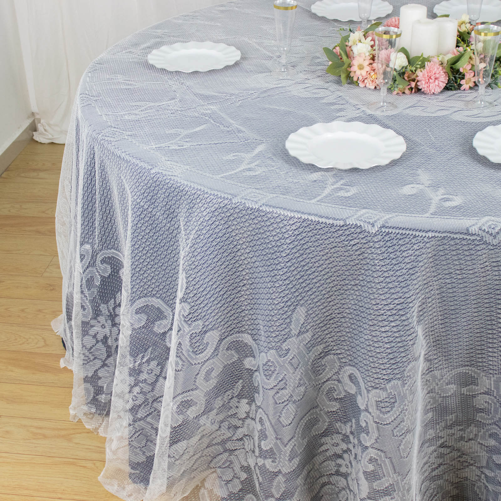 Lace 120" Round Tablecloth Ivory - Seamless Premium Design for Upscale Celebrations